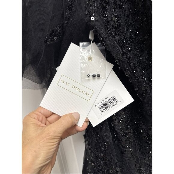 MAC DUGGAL Size 24 Black 20477 Flutter Sleeve Embellished Cocktail Midi Dress - Picture 10 of 10